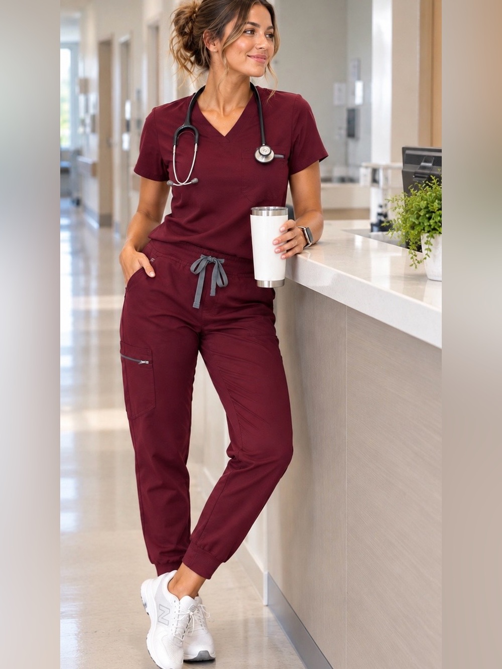 FIGS Zamora Jogger Scrub Pants Women’s Size S Burgundy Nurse Medical Healthcare